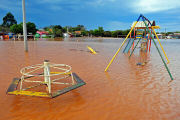 Flooded playground equipments in Porto Alegre, Rio Grande do Sul, Brazil