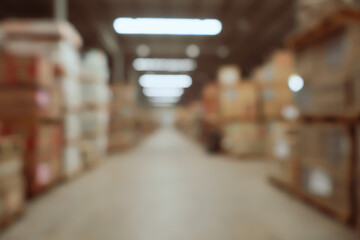 Stock product inventory blur warehouse for logistics product distributor background blurry forklift