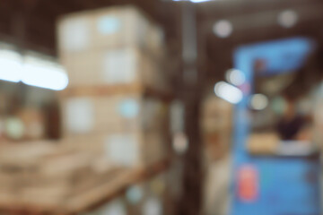 Stock product inventory blur warehouse for logistics product distributor background blurry forklift