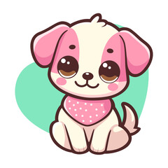 Fototapeta premium Cute little happy dog with big eyes. Cartoon digital art illustration. Isolated on white