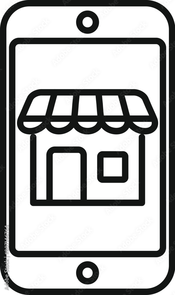 Poster mobile app store locator icon outline vector. market internet. direction sale