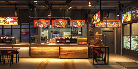 Menu Display and Pricing Area Floor: Displaying a designated area for displaying menus and pricing information, with menu boards and display stands