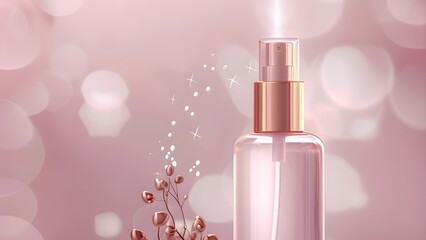 pink perfume cosmetic bottle with reflection