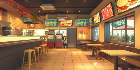 Menu Display and Pricing Area Floor: Displaying a designated area for displaying menus and pricing information, with menu boards and display stands