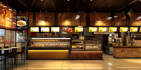 Menu Display and Pricing Area Floor: Displaying a designated area for displaying menus and pricing information, with menu boards and display stands