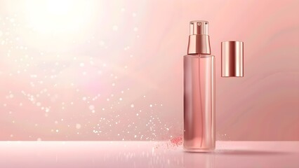 pink perfume cosmetic bottle with reflection