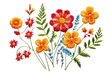 PNG Wildflower in embroidery style pattern plant inflorescence.
