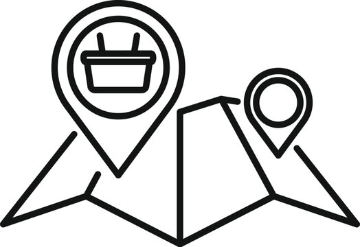 Location shop on map icon outline vector. Near find retail. Mall radius