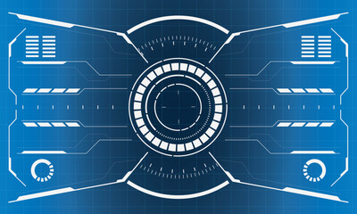 HUD sci-fi interface screen view white circular geometric design virtual futuristic technology creative display on blue vector