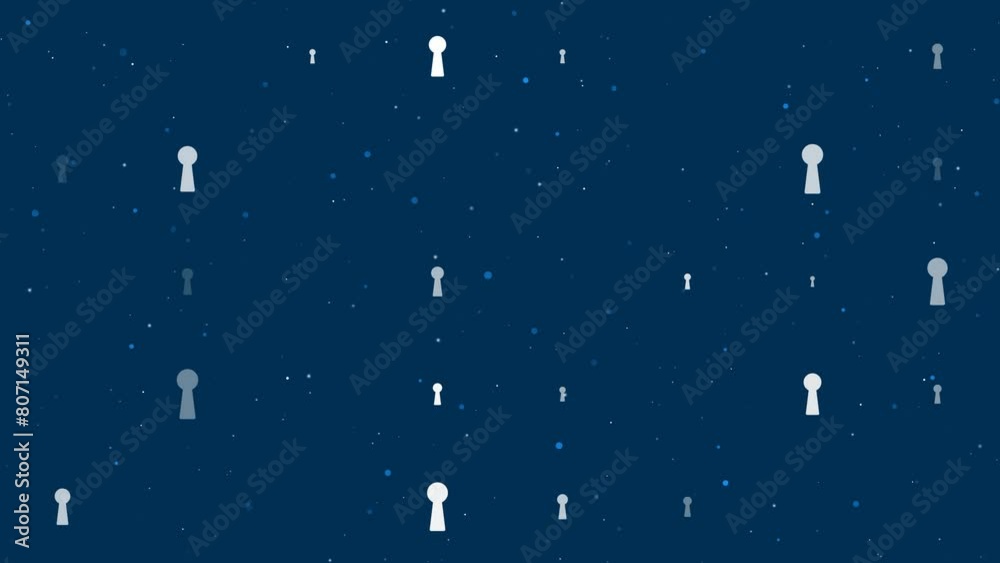 Poster template animation of evenly spaced keyhole symbols of different sizes and opacity. animation of tra