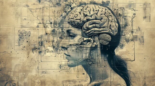 Brain anatomy, mental disorders and their resolution. An art collage.