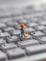 miniature concept of digital small tiny programmer that are tapping at the keyboard in front of the computer