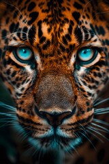 beautiful wildlife magazine cover photo, panther, dynamic composition and dramatic lighting, cobalt blue, turquoise