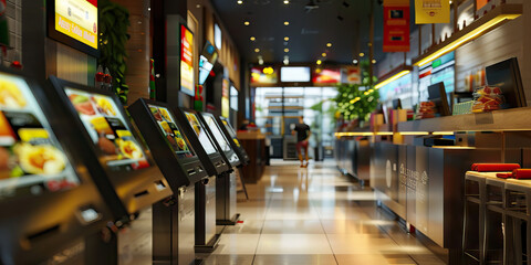 Digital Ordering and Payment Station Floor: Featuring digital ordering and payment stations for customers to place and pay for their orders electronically