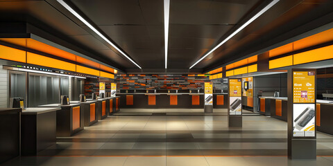 Digital Ordering and Payment Station Floor: Featuring digital ordering and payment stations for customers to place and pay for their orders electronically