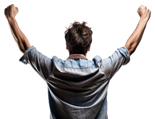 PNG Young man cheering open arms adult back white background.