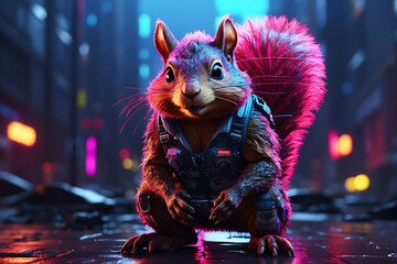 Neon rabbit illustration in the future