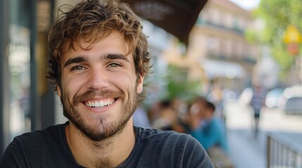 Smiling European Man with Bright White Teeth