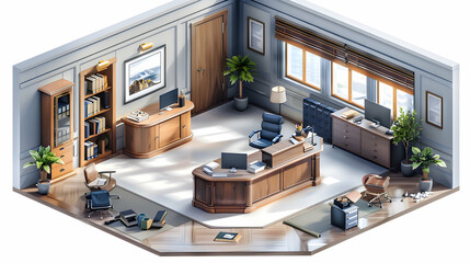 Watercolor Rendering of Executive Essence 3D Flat Icon in Isometric Scene - Elegant Office Concept
