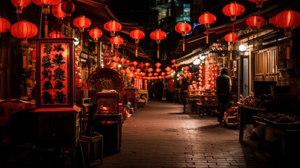 Fototapeta na wymiar Chinese lanterns on the street at night in Shanghai, China.
