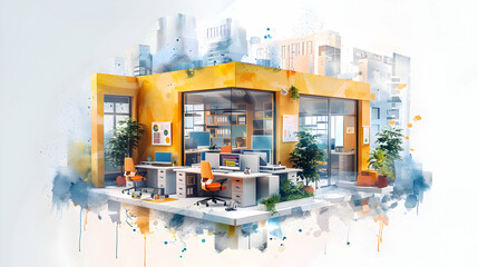 Innovative Ideas Unleashed in 3D Flat Icons: A Watercolor Vision of an Innovation Hub