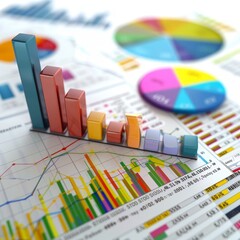3d illustration of business charts and graphs showing financial success and growth