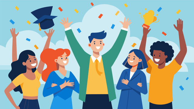 The atmosphere is electric as the scholarship awards are announced one by one each recipient met with cheers and proud smiles.. Vector illustration