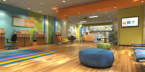 Health and Wellness Promotion Area Floor: Showing a designated area for promoting health and wellness initiatives, with educational materials and wellness program information