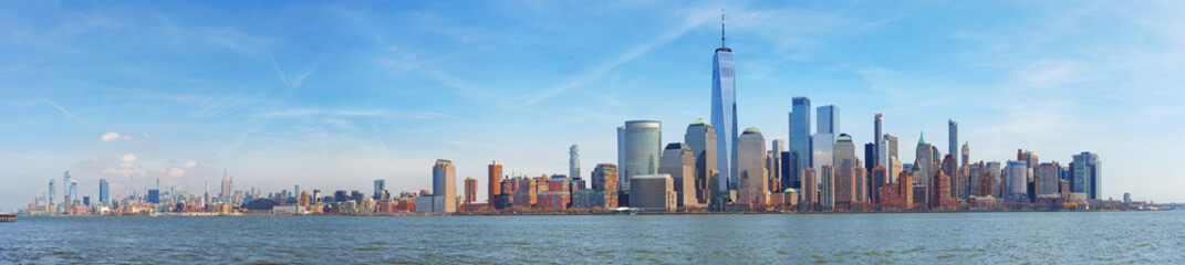 Big panorama view of New York city. View from New Jersey to completely Manhattan with world trade...