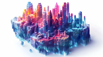 Dreamscape Pixelation: Abstract 3D Flat Icon in Isometric Scene with Digital Hues
