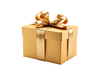 a gold box with a bow