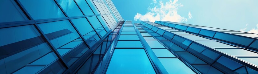 Obraz premium Craft a dynamic visual narrative of financial trends using minimalist designs in a low-angle view Enhance the composition with unexpected camera angles to provide a fresh perspecti