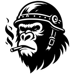 Silhouette of a gorilla head wearing a helmet © Breck