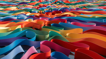 Obraz premium background of a field of colorful paper strips arranged in a wave pattern