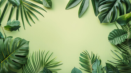 Naklejka premium Green tropical leaf, summer wallpaper, beautiful and simple to use as a graphic element