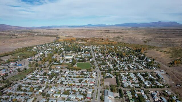 Aerial view of the city of Loncopue, Neuquen, Argentina.