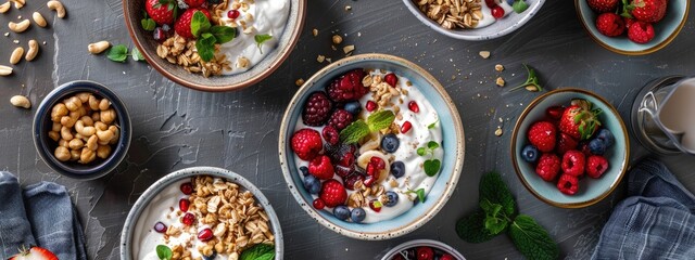 Boho Morning Bliss, nutritious breakfast bowls with fruit, nuts and Greek yogurt