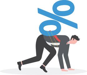 Businessman with percentage preparing to jump on high cliff. start up interest

