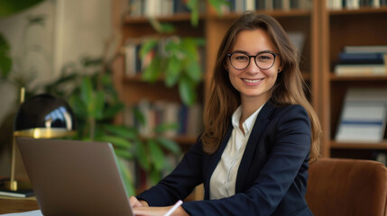 Young female lawyer sitting at office