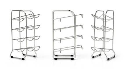 Tabletop wire display rack for four bottles. 3d illustration set on white background