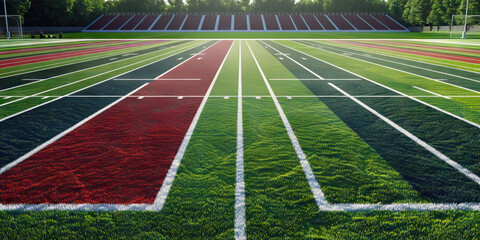 Outdoor Sports Field Floor: Showing markings for sports like soccer, football, or track and field, along with bleachers or seating areas