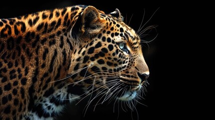 Obraz premium Leopard portrait in a black background.