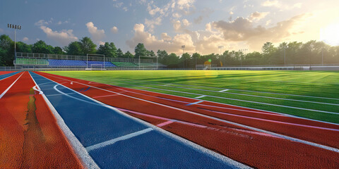 Outdoor Sports Field Floor: Showing markings for sports like soccer, football, or track and field, along with bleachers or seating areas