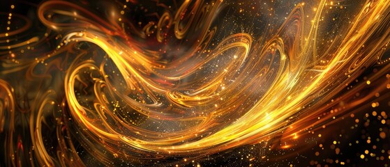 Obraz premium modern abstract technology in gold, digital waves and vibrant swirls