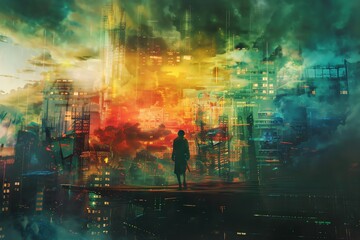 Obraz premium Transcend reality with a nightmarish tableau of high-tech horrors emerging from the shadows of a dystopian metropolis