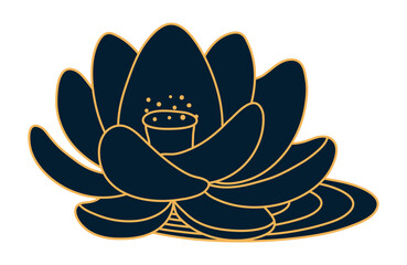 Lotus flower with leaf line art hand drawn illustration. Dragon Boat Festival, Mid Autumn Festival, traditional holiday clip art, card, banner, poster element. Asian style design, isolated vector.