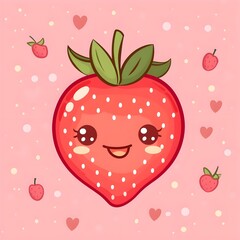 Kawaii strawberry fruit icon, Kawaii strawberry cartoon vector illustration

