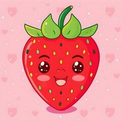 cartoon with big eyes strawberry shaped isolated on the pink background