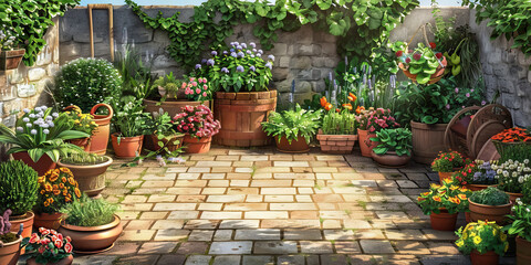 Outdoor Garden Floor: Showing garden beds, tools for gardening, and learning areas for outdoor gardening activities