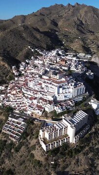 Mojacar in Almeria aerial view vertical shot